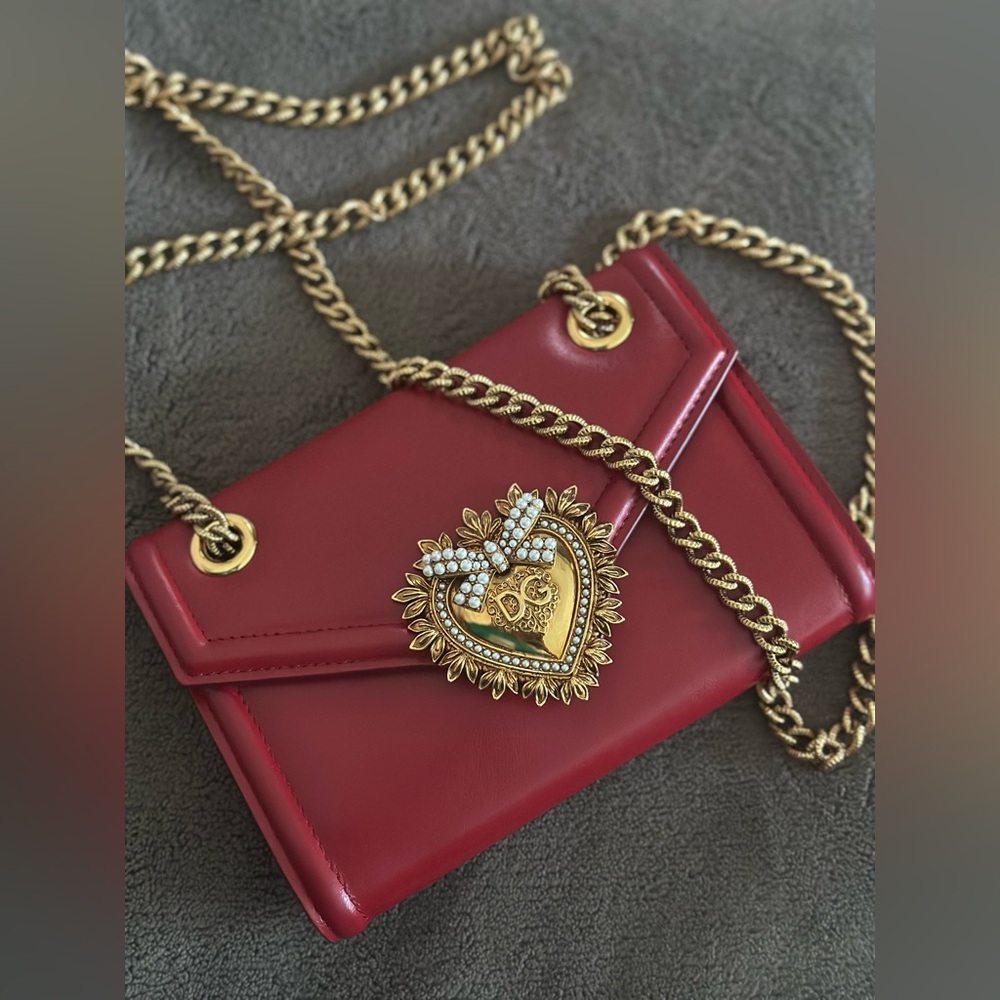Dolce & Gabbana Red Leather 2 way bag with gold details